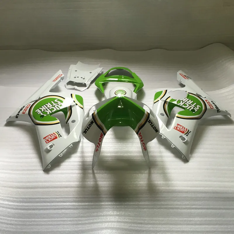 

Injection mold Fairing kit for KAWASAKI Ninja ZX6R 03 04 ZX6R 636 2003 2004 LUCKY STRIKE White green Fairings set +7 gifts UY45