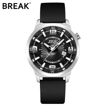 

BREAK Men's Japan Quartz Watches Man Fashion Simple Auto Date Watch Male Black Rubber Sports Luminous Hands Wristwatches 5109