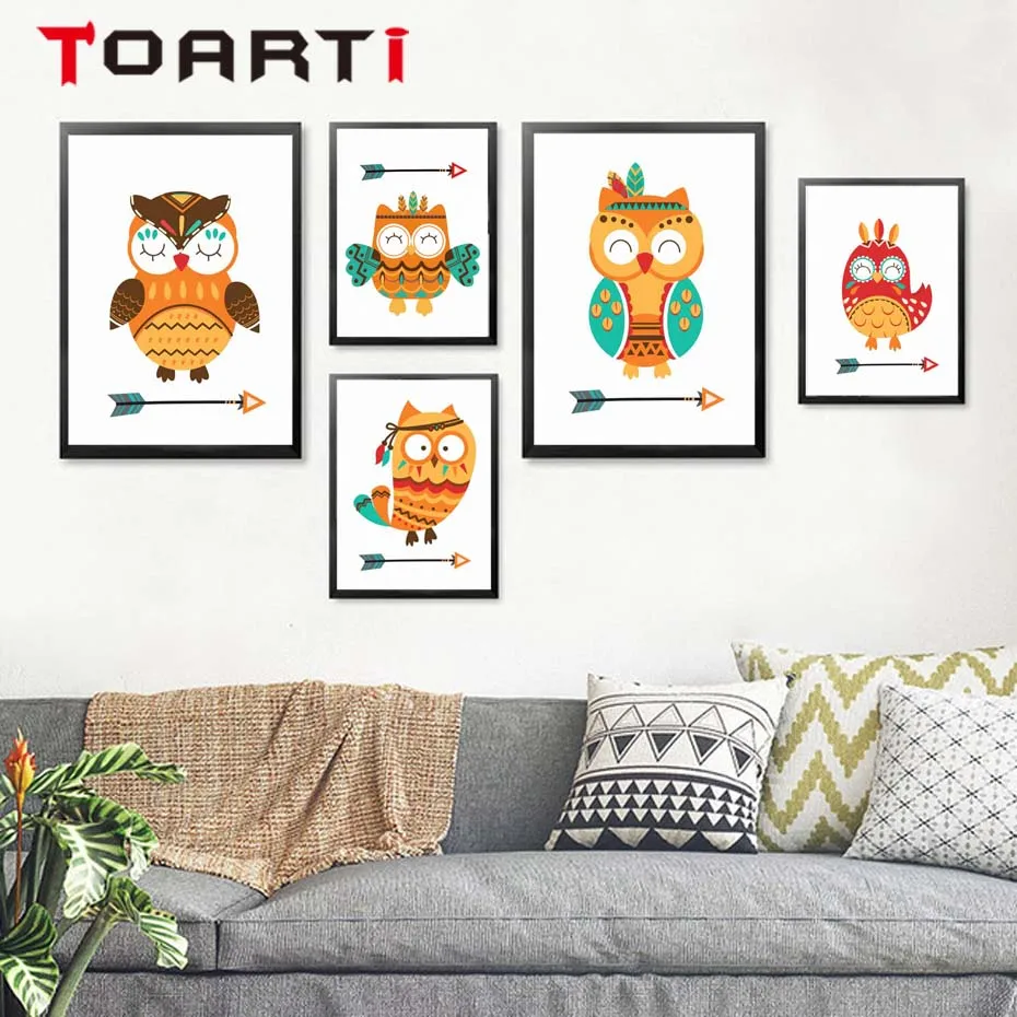 

Prints Cartoon Funny Woodland Animal Owl Posters And Prints Canvas Art Painting Wall Art Pictures Nordic Style Kids Room Decora