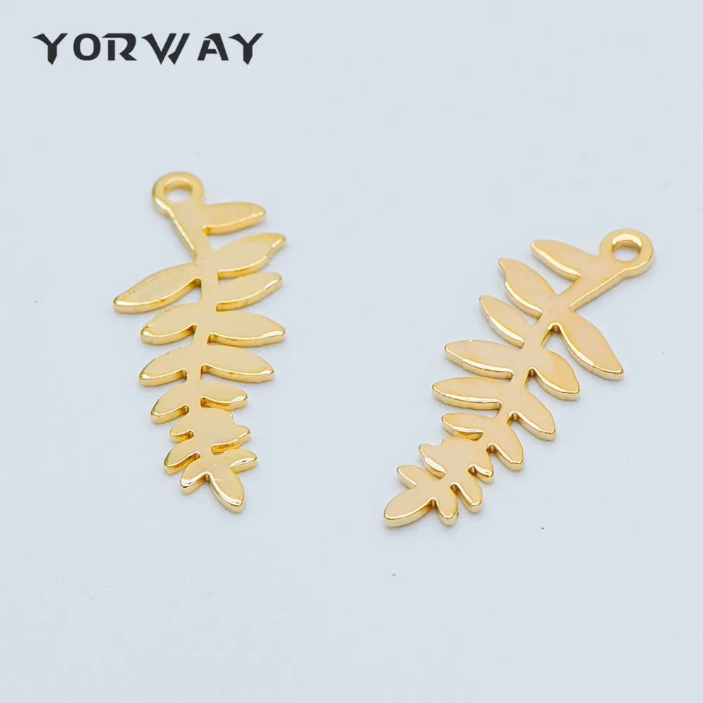 

10pcs/lot Gold plated Brass Leaf Charms 28x11mm, Polished Gold Branch Pendants, Lead Nickel Free (GB-404)