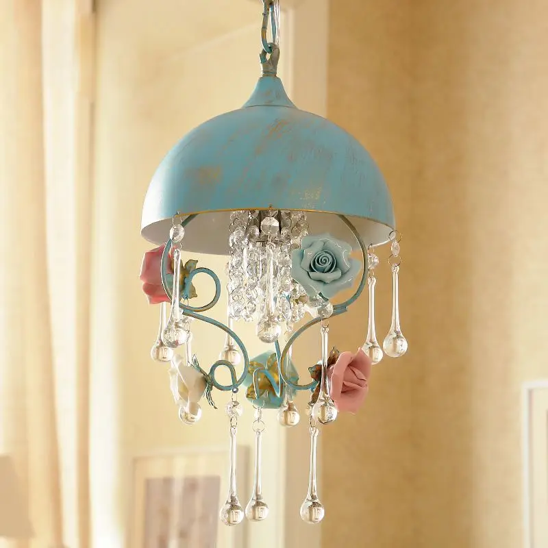 

Pastoral Ceramic Rose Bedroom Pendant Light Creative Sun Room Pendant Lamps Corridor Hallway Bedroom Balcony Hanging Lamp