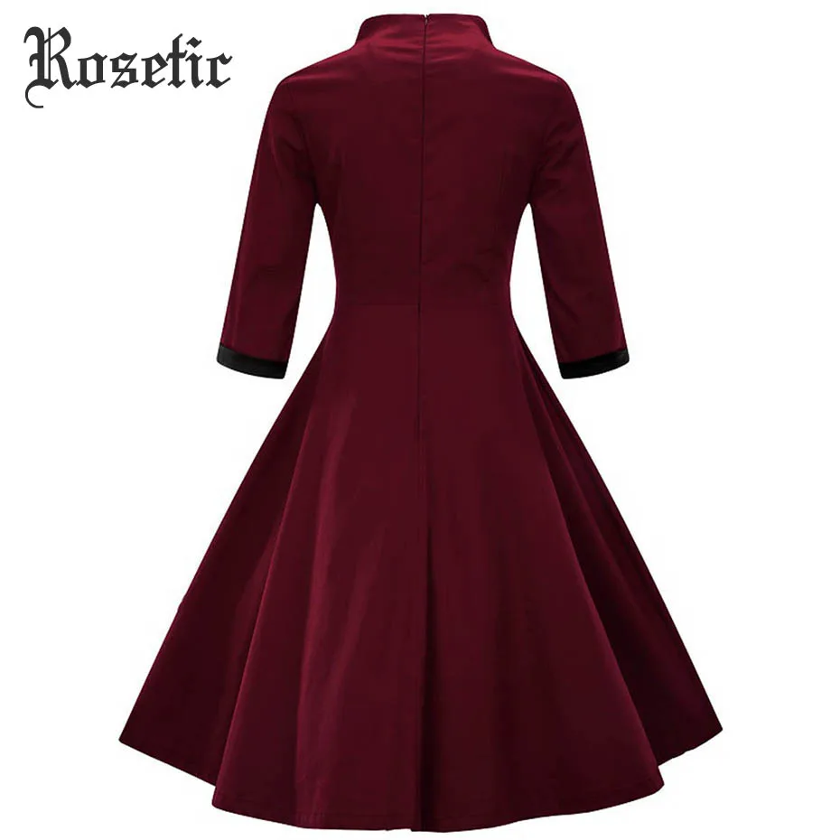 Rosetic Gothic Vintage Women Dress V-Neck Lapel Bow Button Patchwork Elegant Fashion Party Vestidos Autumn Retro Expansion Dress Rosetic Gothic Vintage Women Dress V-Neck Lapel Bow Button Patchwork Elegant Fashion Party Vestidos Autumn Retro Expansion Dress