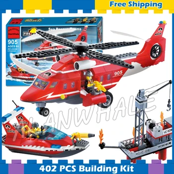 

404pcs New City Fire Helicopter Boat Sea Rescue 905 Large Model Building Blocks Response Unit Children Sets Compatible with Lago