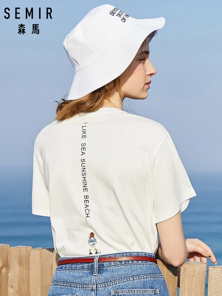 SEMIR футболка с коротким рукавом женская 2019 летняя новая вышивка круглый вырез