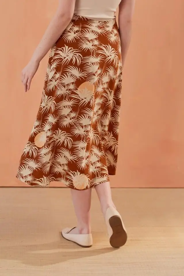 

Women Skirt 2019 Spring and Summer Vintage Breasted Palm Print Skirt