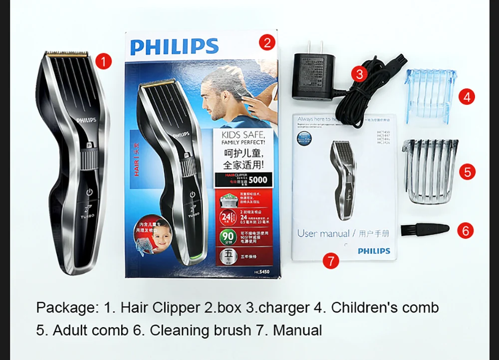 Philips машинка для стрижки волос HC5450 электробритва с перезаряжаемым лезвием из титанового сплава с ЖК-дисплеем Бритва для детей и взрослых