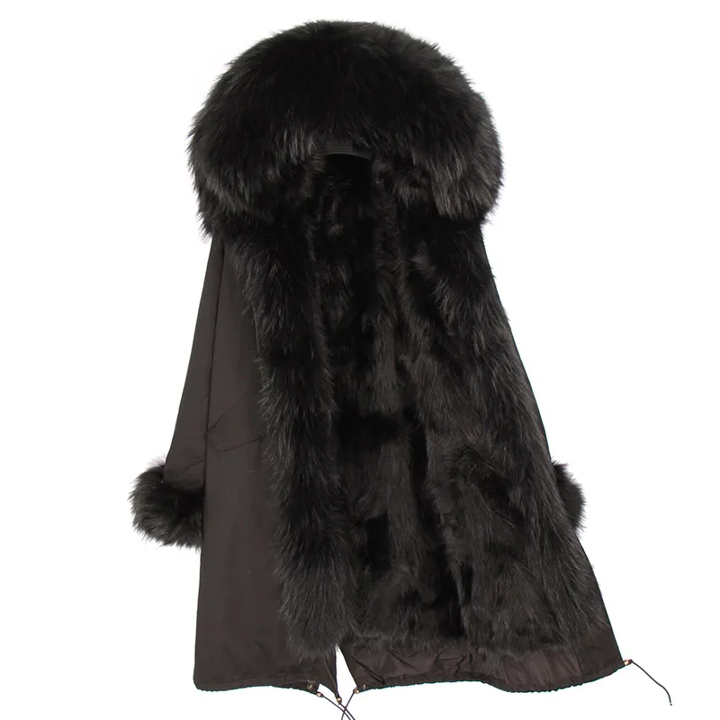 MAOMAOKONG размера плюс, зимние парки из натурального енота, черная длинная куртка с подкладкой из меха енота - Цвет: FC3-101