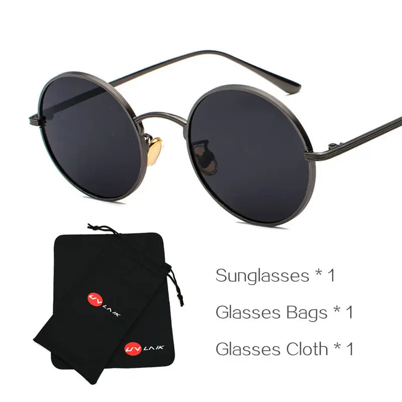 UVLAIK винтажные мужские Солнцезащитные очки женские Ретро панк металлические очки в круглой оправе модные желтые розовые очки - Цвет линз: C1
