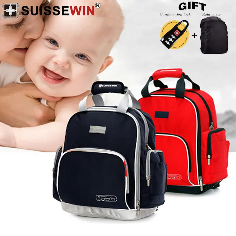 

new 2019 swiss brand large nylon fabric women backpack large capacity Waterproof for Mom Travel bagpack maternity bag for baby