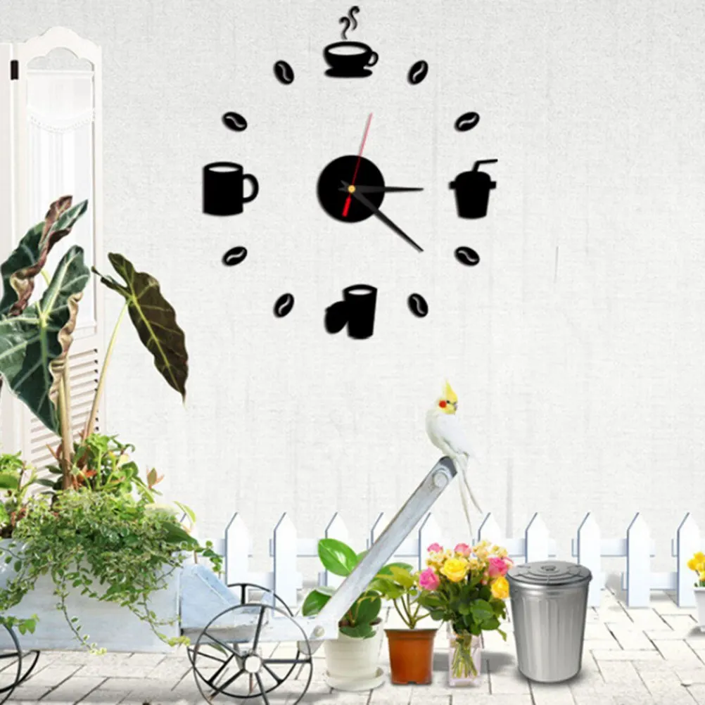 Wall Coffee Cups Art Mirror Clock Modern Design Wall Sticker For Living Room Wallpapers Home Decoration Decor