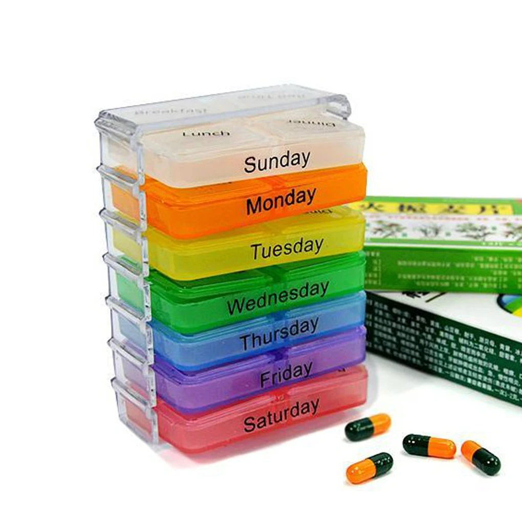 Hot Sale Medicine Weekly Storage Pill 7 Days Tablet Sorter Box Container Case Organizer