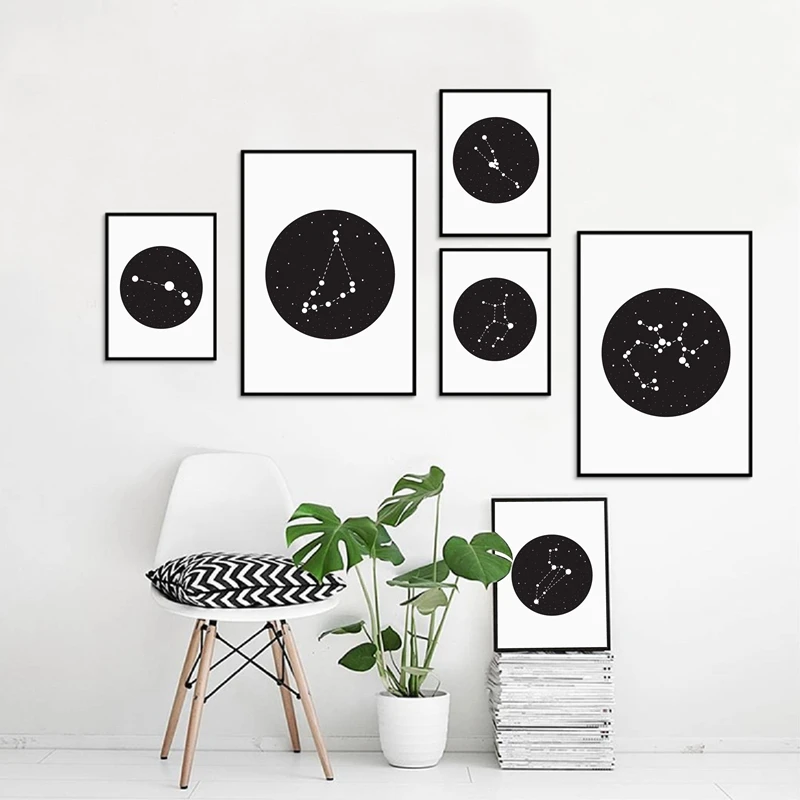 

Constellations Sign Canvas Art Print and Poster , Constellations of the 12 Zodiac Signs Canvas Painting Wall Decor