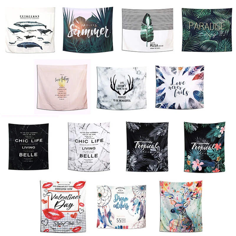 

Enipate Simple Nordic Tapestry Wall Hanging Black White Antlers Alphabet Tropical Plants Carpet Polyester Beach Towel Bed Sheet