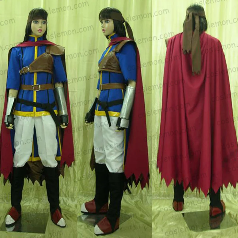 

Fire Emblem Ike Cosplay Costume Halloween Uniform Outfit Shirt+Pants+Shoes Covers+Belt+Cape+Wristband+Headband Custom-made