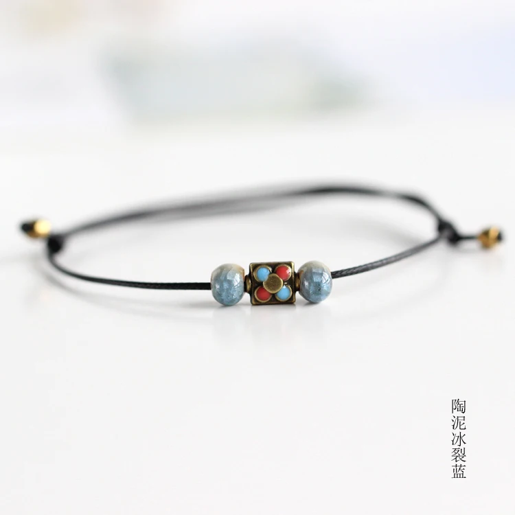 

2 pieces / lot Fashion National Handmade Colorful Beaded Simple Rope Chain Charm Women Ceramic Bracelet Ethnic Style Jewelry