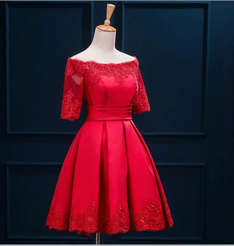 Multicolor 2017 new short sleeve lace red evening dress white prom