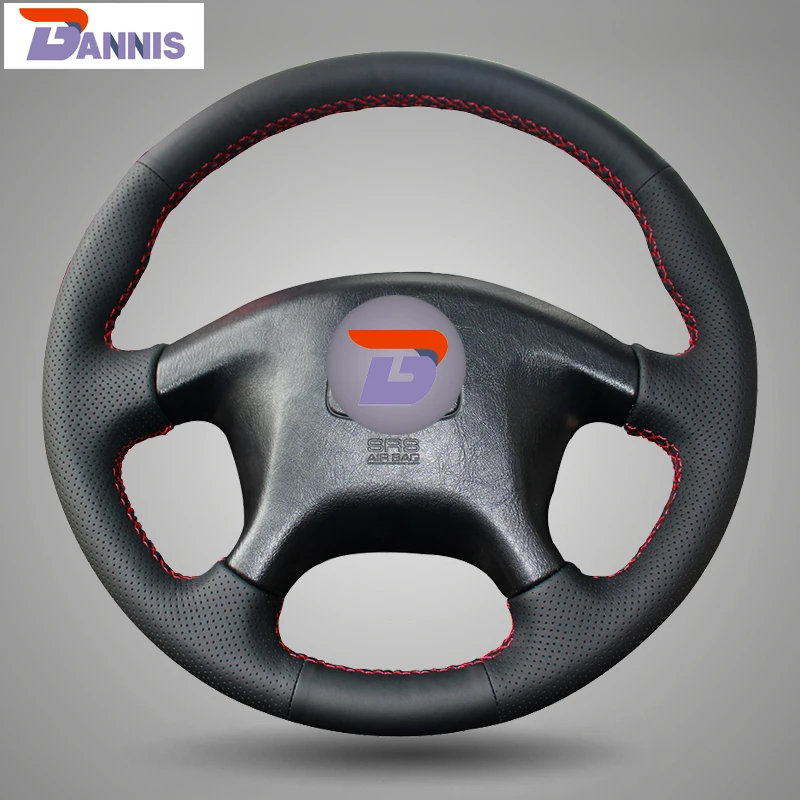 BANNIS Black Artificial Leather DIY Hand stitched Steering Wheel Cover for Mitsubishi Pajero Old Mitsubishi Pajero