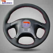 BANNIS Black Artificial Leather DIY Hand-stitched Steering Wheel Cover for Mitsubishi Pajero Old Mitsubishi Pajero Sport