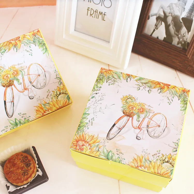 24pcs Yellow sunflower wedding cake box bakery gift cookie boxes 14*14cmbox gift boxwedding
