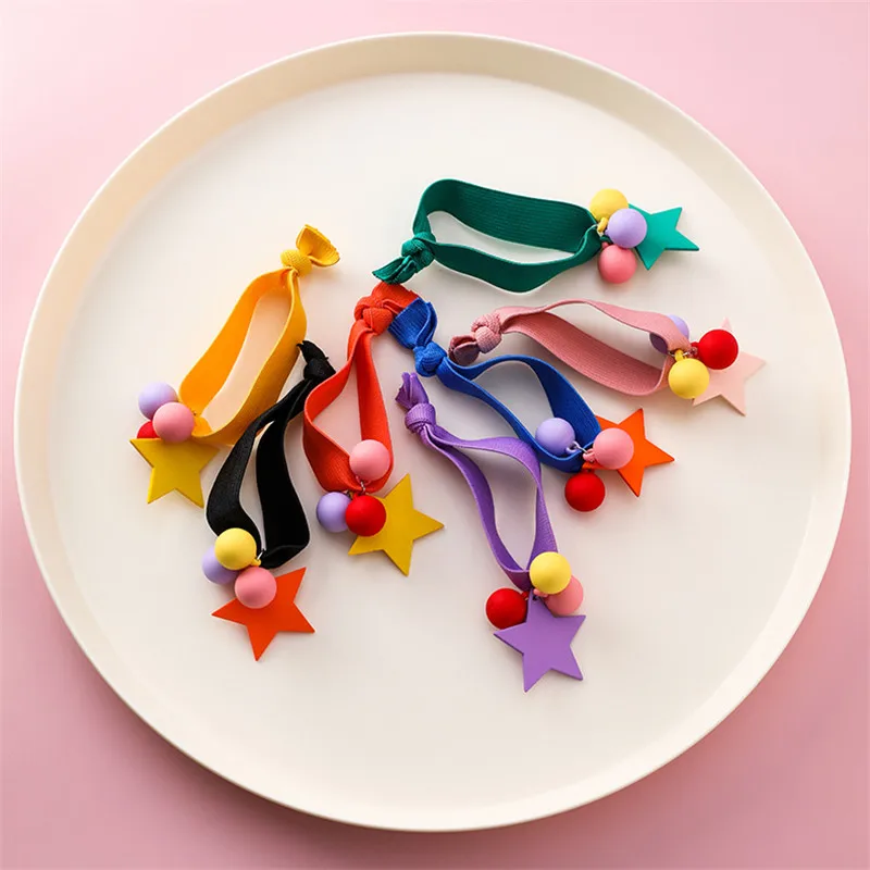 

MENGJIQIAO 2019 New Colorful Elastic Hair Band For Women Girl Fashion Colorful Star Ball Rubber Cute Scrunchie Hair Accessories