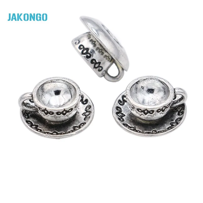 

JAKONGO Tibetan Silver Plated Coffee Cup Charms Pendants for Jewelry Making DIY Handmade Craft 14x7mm