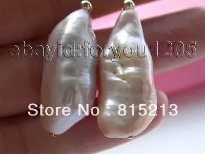 

wb00253 Genuine Natural 24mm Purple Reborn Keshi Pearl Earrings 14k