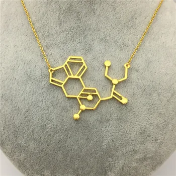 

LPHZQH Fashion Dopamine DNA Pendant Necklace Chemical Structure Serotonin Molecule Necklace Women Jewelry /gold Color