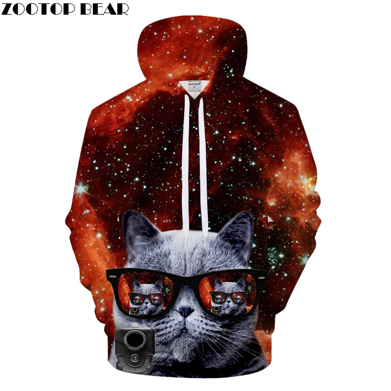 Glasses Cat Hoodies Galaxy Hoody 3D Sweatshirt Men Tracksuit Streatwear