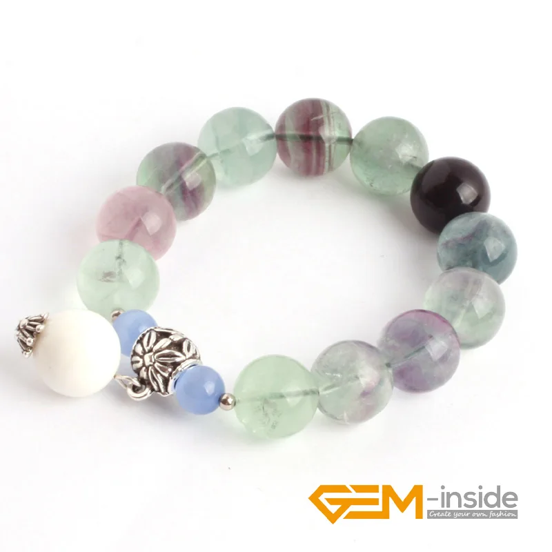 

Fluorite Stone Beads Bracelet :10mm 14mm Natural Stone Bracelet DIY Jewelry Bracelet Guardian Stone For Aquarius Free Shipping