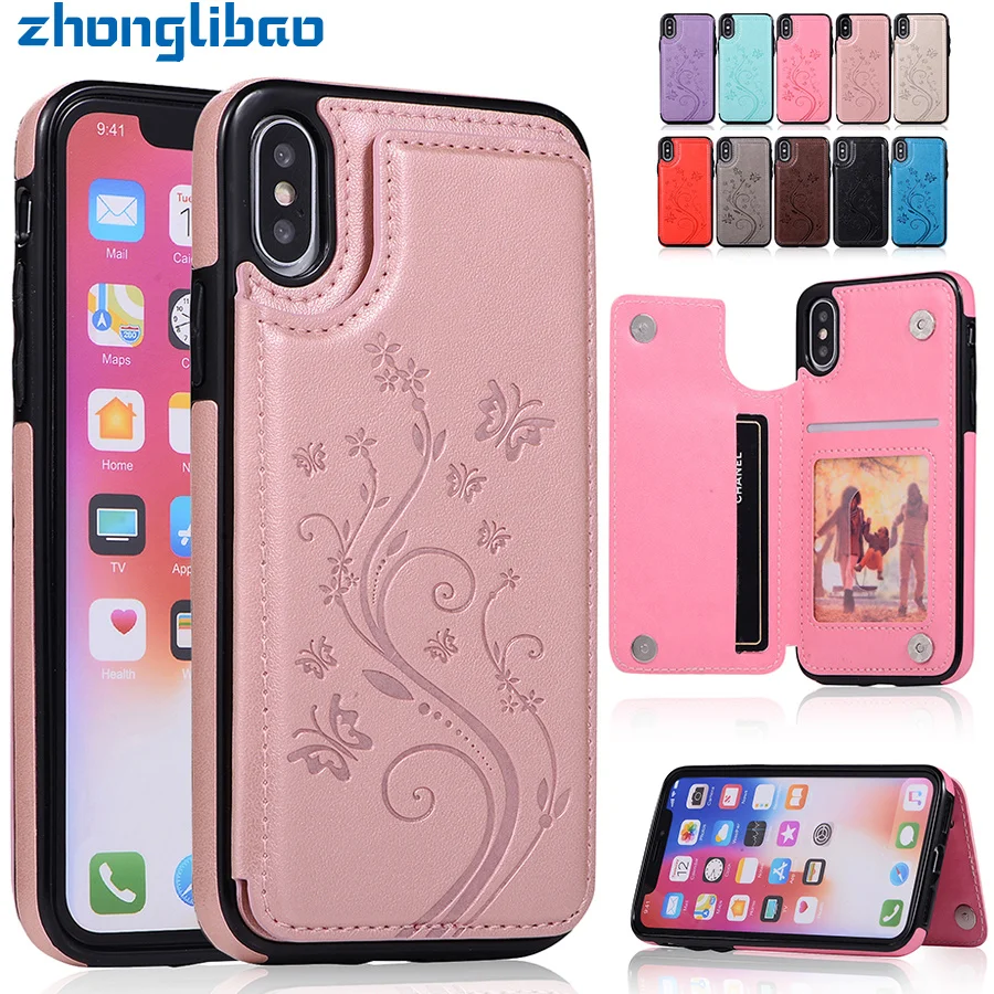 Чехол кошелек с отделением для карт iPhone X Xs Max Xr 7 8 6 6s Plus 5 5S Se роскошный кожаный