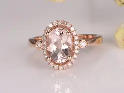 Myray морганит Обручение кольцо, 6x8 мм овальным вырезом камень 14 К золото, Diamond Band, юбилей подарок свадебные кольца, Драгоценное кольцо