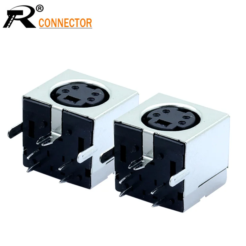 

4pcs MDC/S Terminal Mini PS2 Power Socket MINI DIN 4PIN Metallic Housing Female Socket Bent needle Half-Package Shield