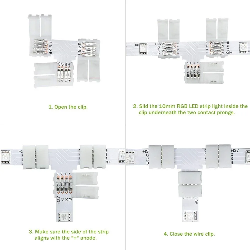 10 шт. 8 мм 10 мм 4PIN светодиодные ленты Разъем L T+ форма Solderless Угловые соединители для 5050 2835 RGB Светодиодные полосы света
