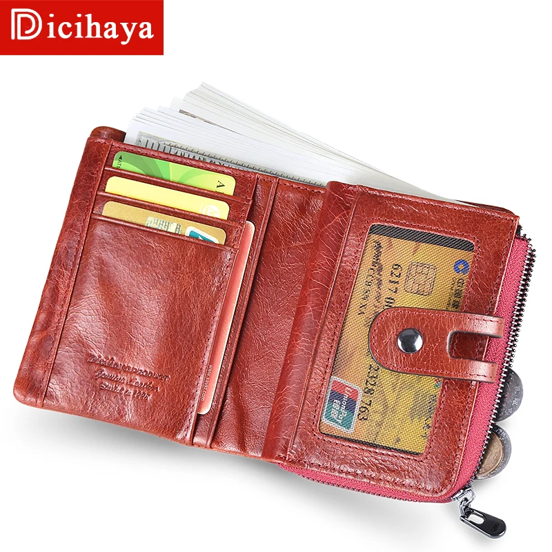 DICIHAYA New Style Genuine Cowhide Leather Women Medium Paragraph Buckle Leather Wallet Women's High Quality Coin Purse