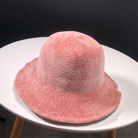 HT1944 осенне-зимняя женская шапка простая Мягкая вязаная шапка однотонная теплая женская панама с широкими полями Панама Рыбацкая шапка - Цвет: Розовый