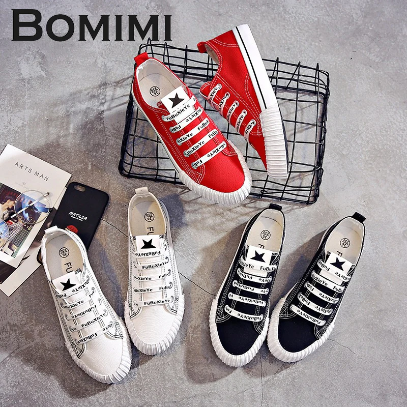

BOMIMI Women Canvas Shoes 2018 Autumn Casual Canvas Shoes Ladies Trainers Lace-Up Sneakers