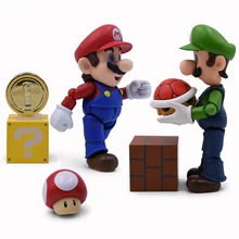 Buy Super Mario Bros Figure Toy Mario Luigi With Toad Mushroom Gold Coin Great Model Doll Set for Kids Collectible Free Shipping