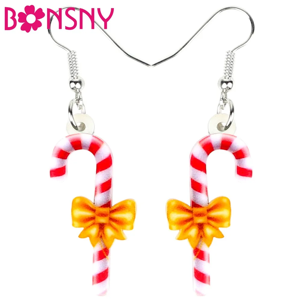 

Bonsny Acrylic Christmas Sweet Candy Cane Earrings Drop Dangle Cute Ornaments Jewelry For Women Girls Teens Gift Accessories New