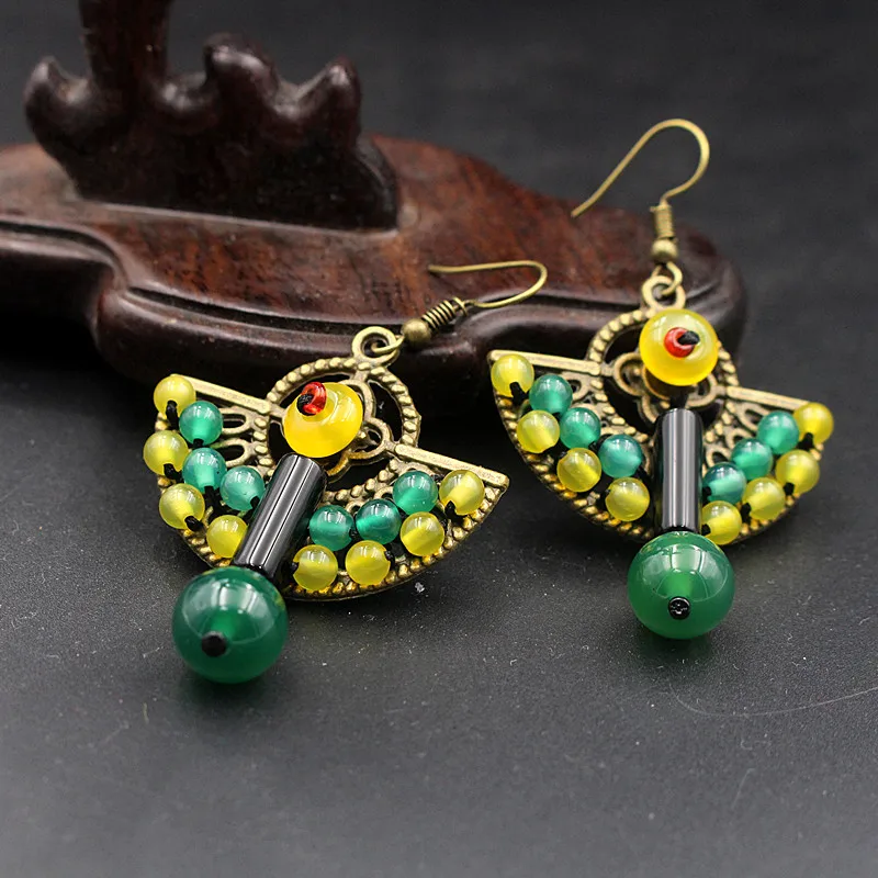 Yanting Ethnic Earrings Natural Colorful Stone Earings Fashion Jewelry Vintage Peacock Feather Handmade Earrings For Women 005 (12)