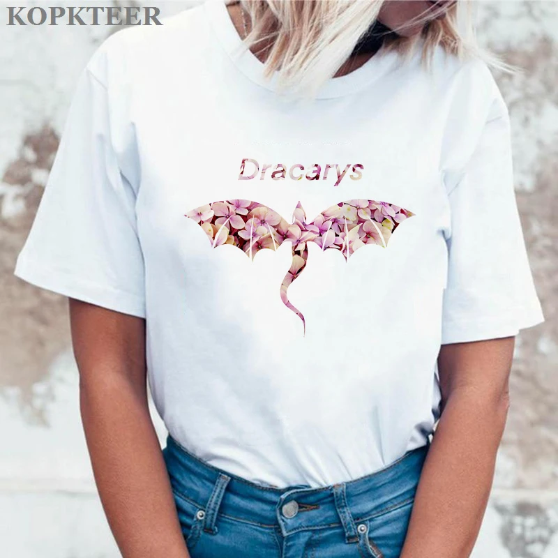 

Camiseta Mujer Harajuku T Shirt Women 2019 Clothes Pink Flower Dracarys Graphic Tees Ulzzang Tops Tee Shirt Femme Streetwear
