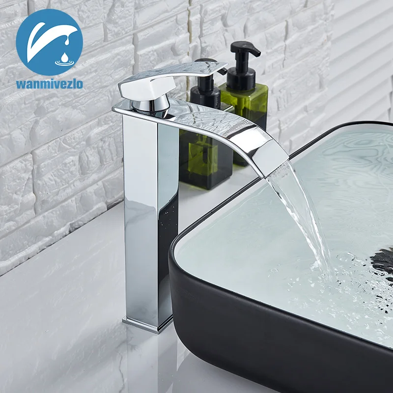 

Waterfall Basin sink Faucet Cold Hot Bathroom Washing Faucet Single Handle Shingle Hole Beautiful Arc Water Sink Tap Mixer