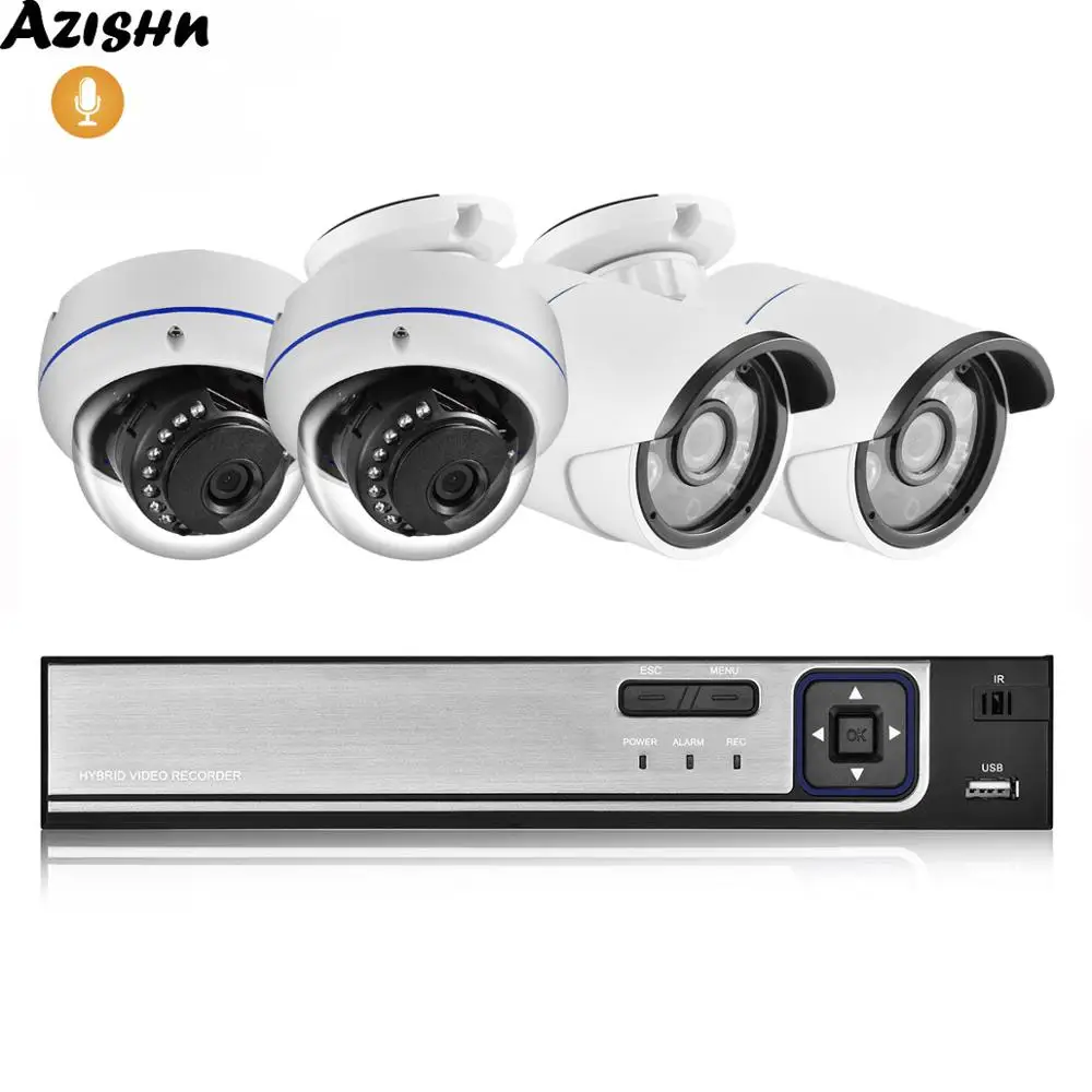 AZISHN 4CH 5.0MP POE NVR CCTV Sistema di Sicurezza HD 5MP H.265 Audio Record di IR Involucro In Met
