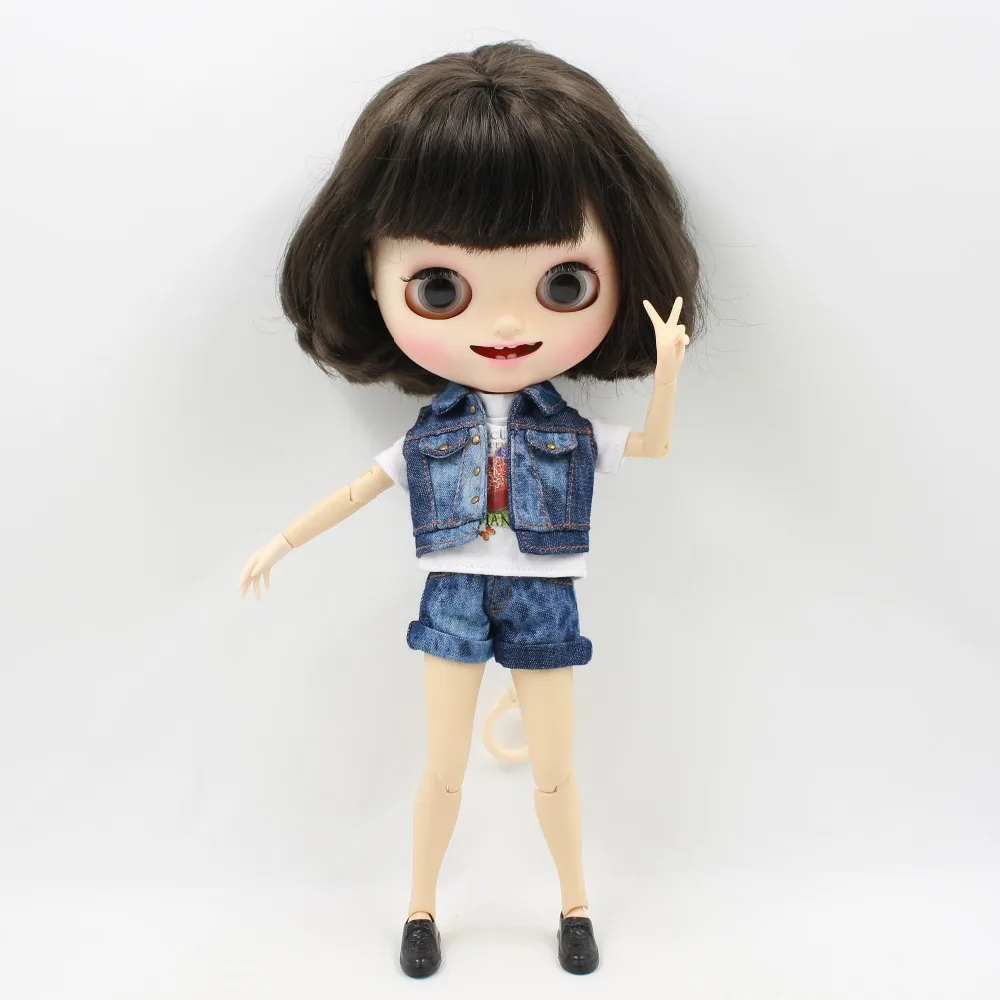 Ледяной DBS Blyth doll licca joint body cool джинсовый костюм шорты леггинсы белая рубашка|fortune