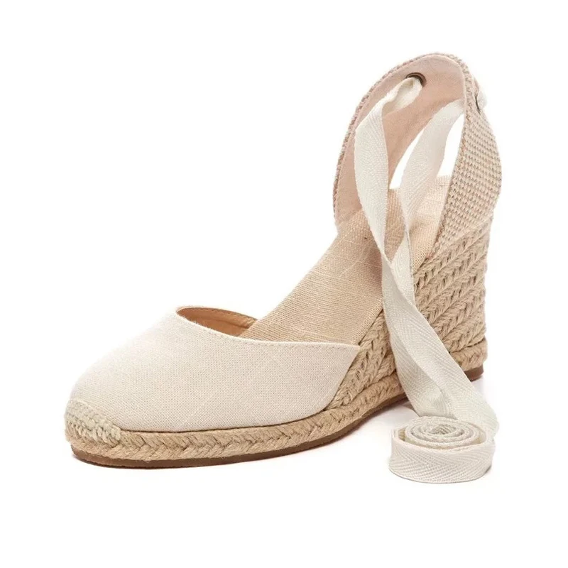 Teahoo femmes bride à la cheville Espadrilles sandales à talons compensés  2020 été toile plate forme compensées mode à lacets femmes plate forme  sandales | AliExpress