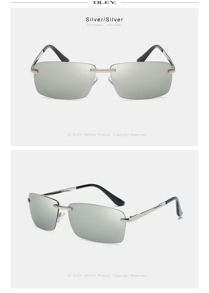 OLEY Брендовые мужские прямоугольные бескаркасные поляризованные солнцезащитные очки UV400 зеркальные Мужские Солнцезащитные очки женские для мужчин Oculos de sol