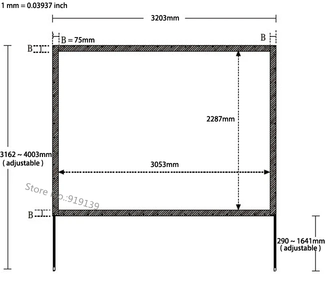 150 inch 4 to 3 fast holding projection screen dimension