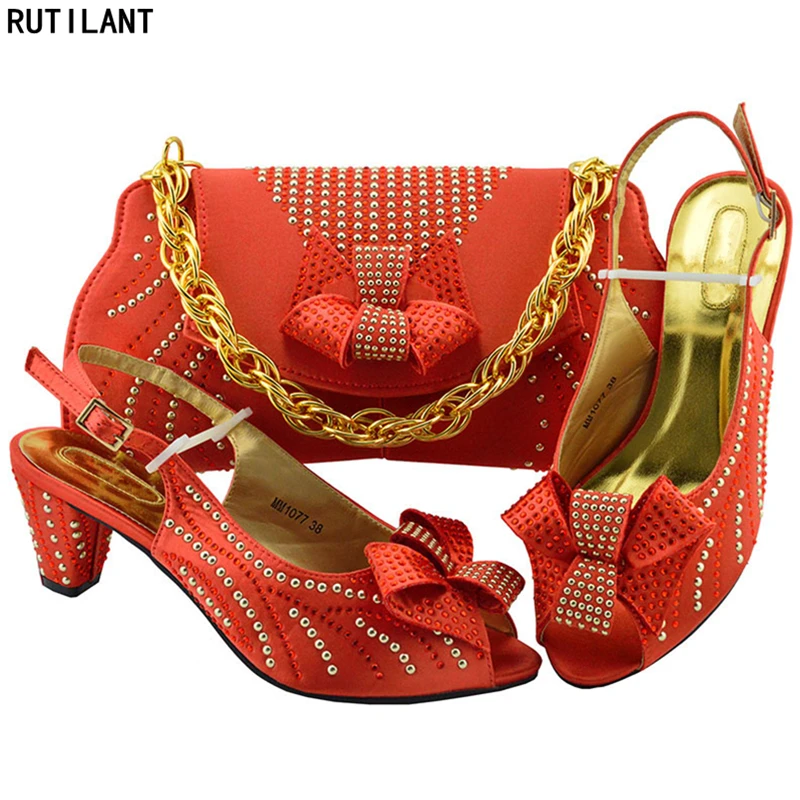 

Italian Shoe and Bag Set for Party In Women Nigerian Women Wedding Shoes Decorated with Rhinestone Bag and Shoes Set Italy