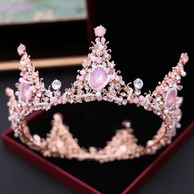 Jonnafe Rose Gold Round Crown Queen Tiara Bridal Hair Jewelry Jonnafe Rose Gold Round Crown Queen Tiara Bridal Hair Jewelry Accessories Women Headpiece Wedding Tiaras And