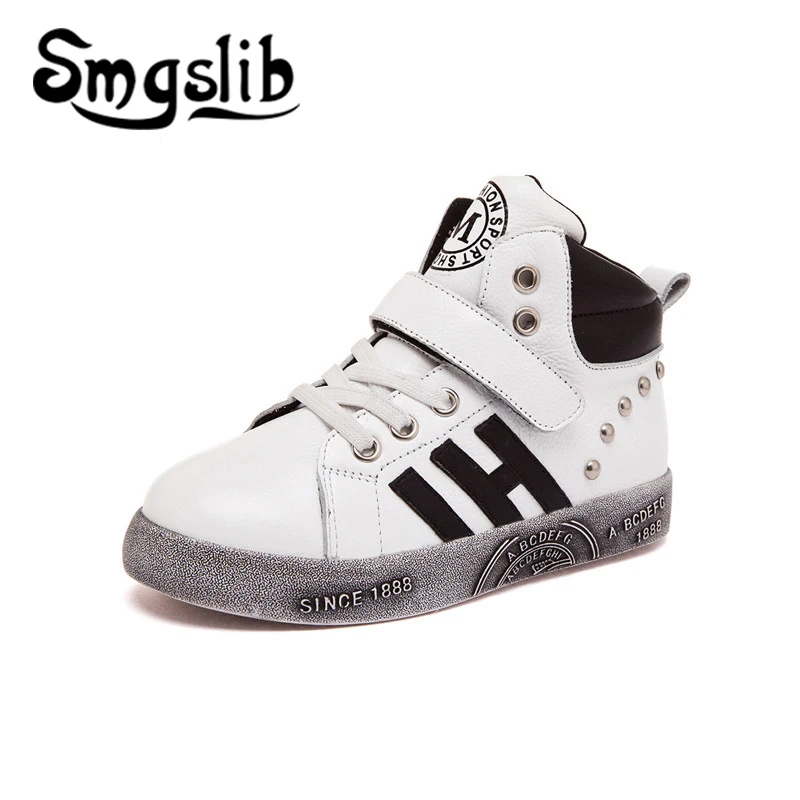 

Kids Shoes Children Genuine Leather Sneaker 2018 Autumn Winter High-top Fur Shoes Boys Girls Sports Teenager Basketball Sneaker
