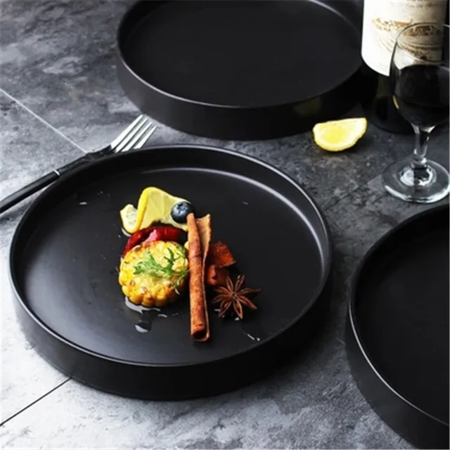 NIMITIME Western Style Elegant Black Salad Plate Restaurant Steak Plate